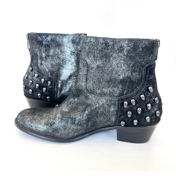 ZADIG & VOLTAIRE Black w Metallic Silver Leather Skull Gothic Ankle Boots Sz 36 - Picture 15 of 15